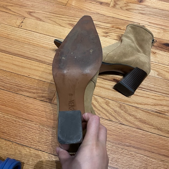 Cowhide Cottage rustic Cowgirl Tan Suede Chunky Block Heel pointed western fall - Picture 8 of 11